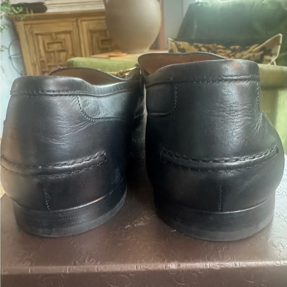 Gucci Jordaan Leather Loafers in Black w/ Gold Horsebits - Picture 9 of 13